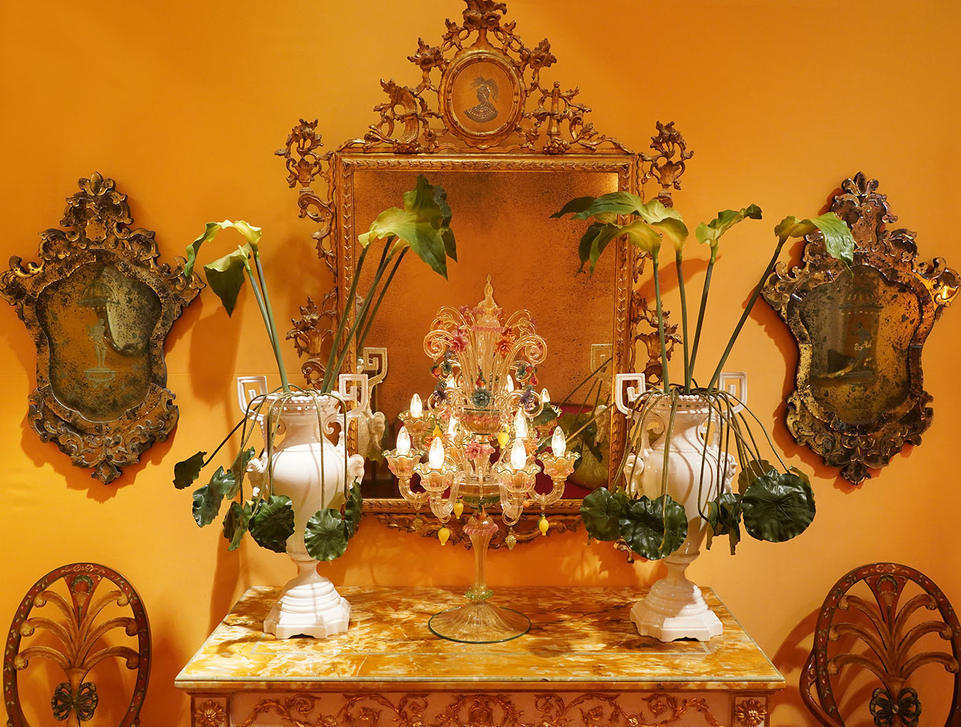 Price of wales hand painted armchair, Italian empire consolle, Louis XVI mirror, Murano flambeau, antique venetian mirror | P.& G. Cugini Lanzani